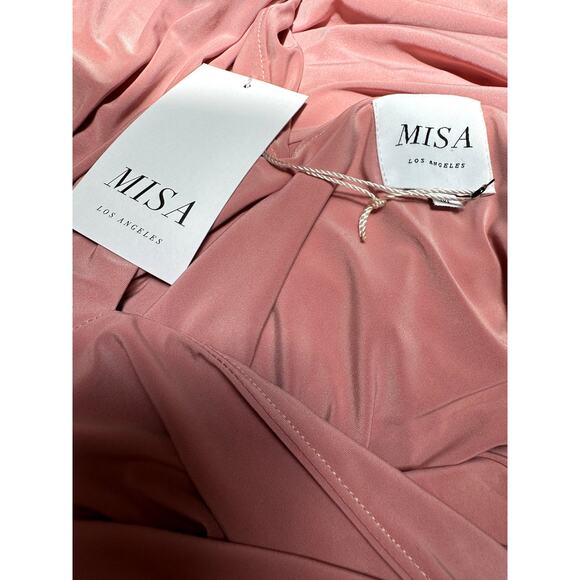 MISA Los Angeles Leza Gathered Crossover Pink Sleeveless Tulip Maxi Dress Size M - Picture 11 of 12